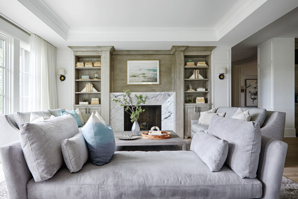 Living room with custom cabinetry